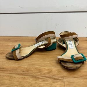 Jimmy choo tan and jade green sandals size 6